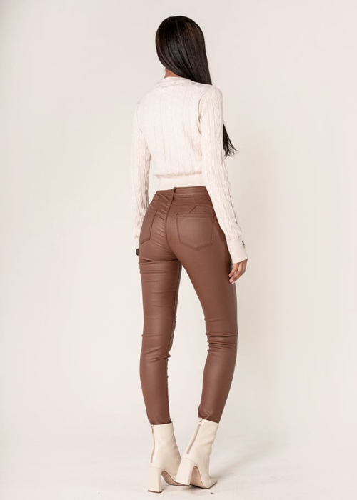 Pantaloni skinny cerati – Maro mat [4]