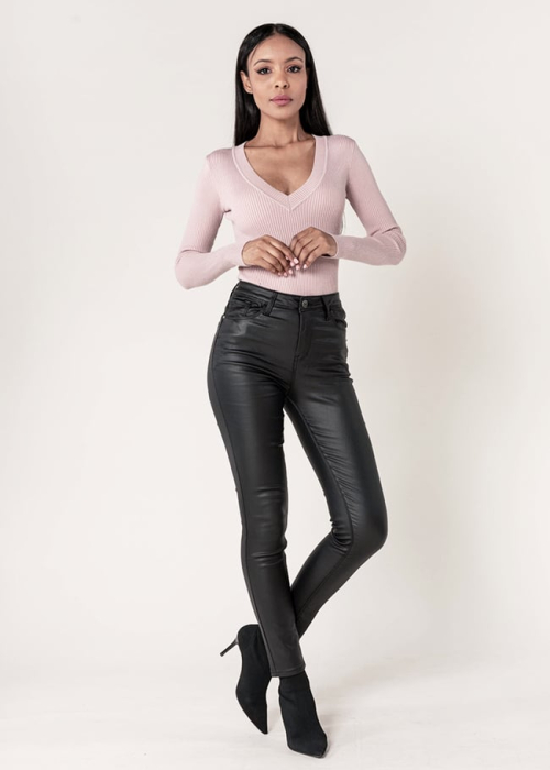 Pantaloni skinny cerati – negru mat [2]