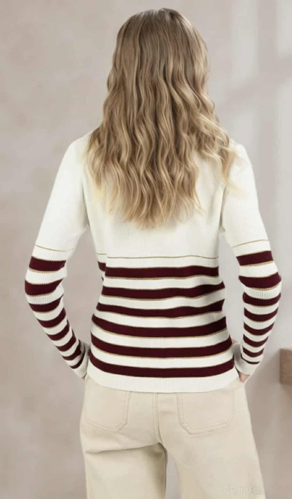 Pulover cambrat cu dungi si nasturi aurii [3]