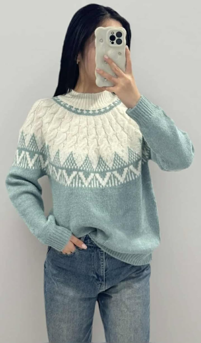 Pulover tricotat cu model nordic și torsade [2]