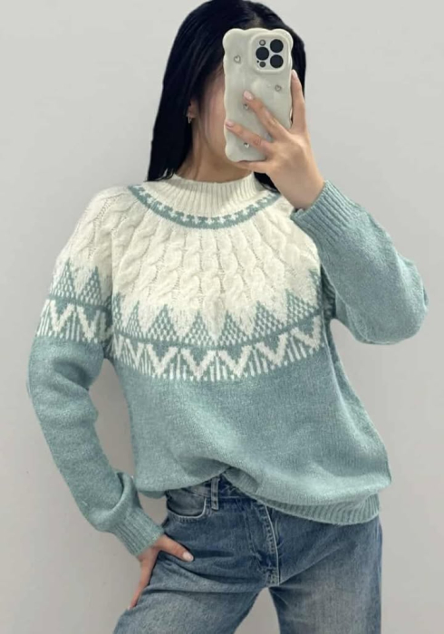 Pulover tricotat cu model nordic și torsade [1]