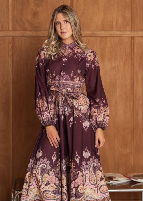 Rochie bordo cu imprimeu ornamental cu motive florale [5]