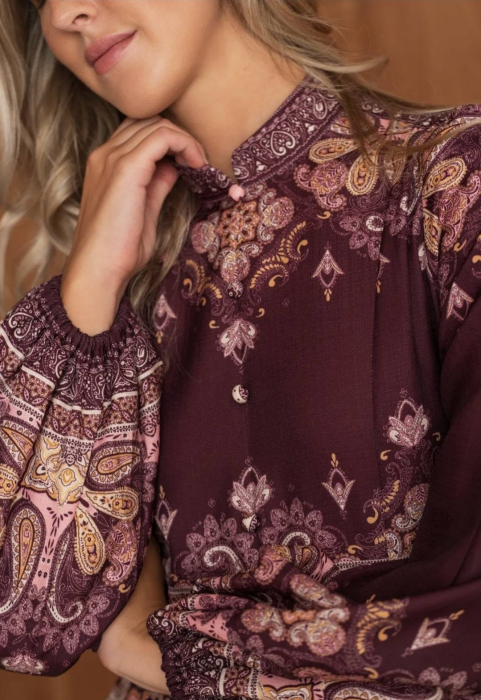 Rochie bordo cu imprimeu ornamental cu motive florale [3]