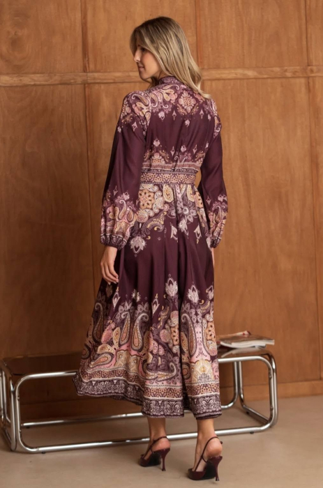 Rochie bordo cu imprimeu ornamental cu motive florale [2]