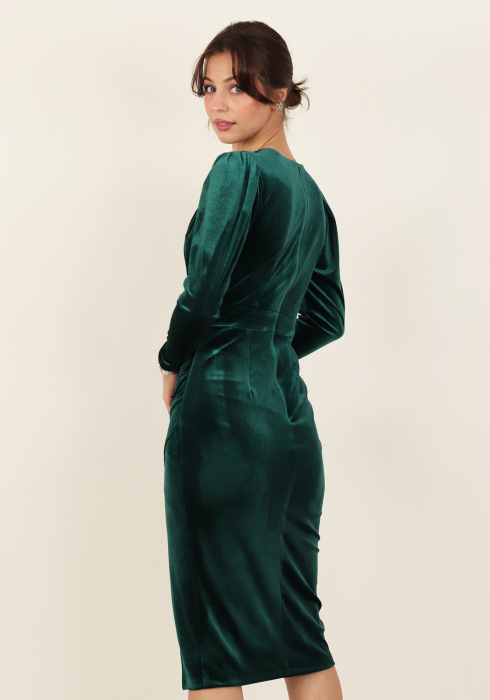 Rochie conica din catifea verde [4]