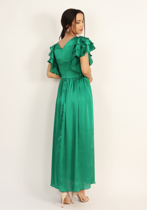 Rochie din voal satinat verde [4]