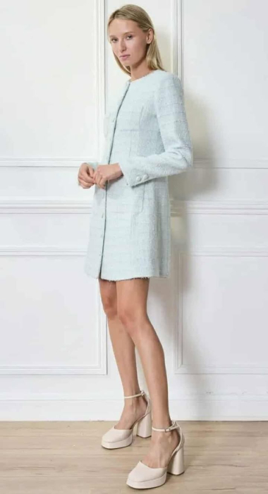 Rochie eleganta din tweed bleu premium cu buzunare aplicate si nasuri imbracati [2]