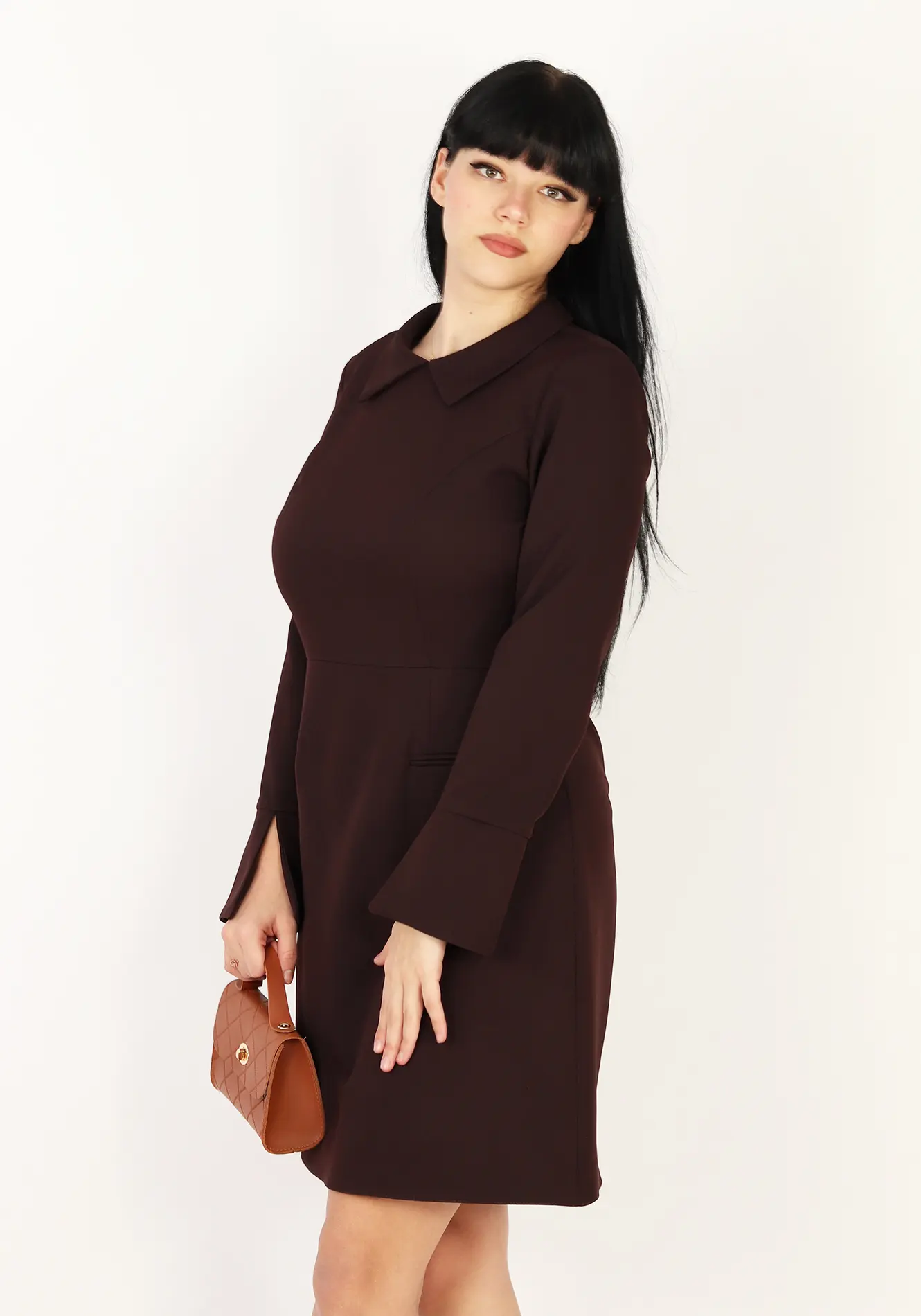 Rochie elegantă maro evazată [2]