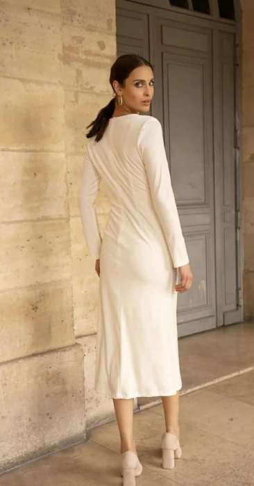 Rochie elegantă midi, cu decolteu în V și mâneci lungi [5]