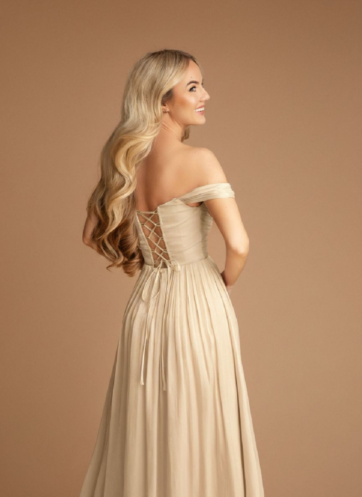 Rochie elegantă nude, cu corset și umeri căzuți [2]