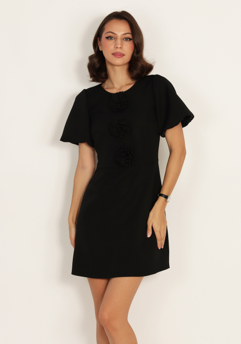 Rochie evazata cu trandafiri decorativi Negru [4]