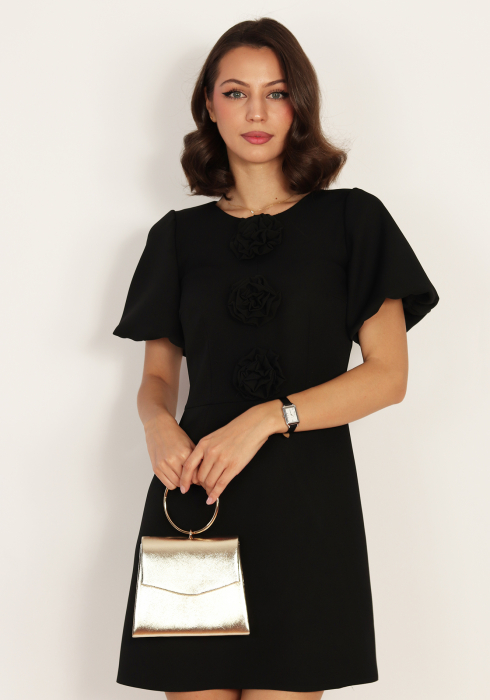 Rochie evazata cu trandafiri decorativi Negru [1]