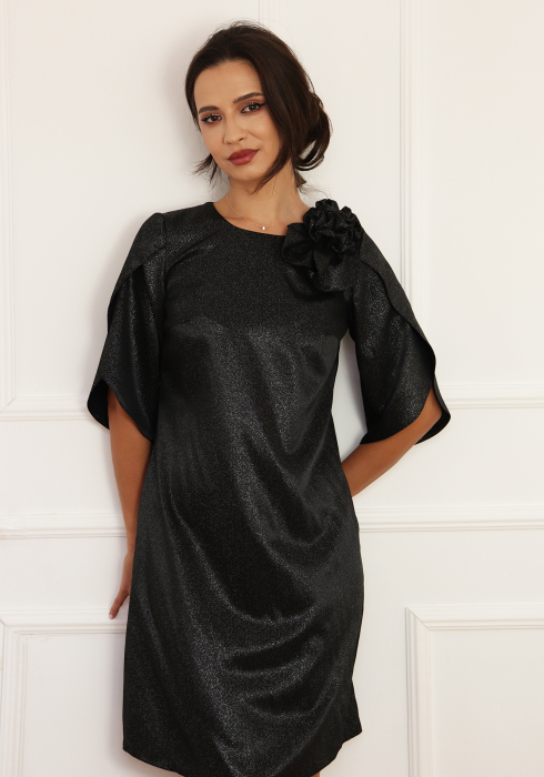 Rochie lejera cu trandafir decorativ Negru [4]