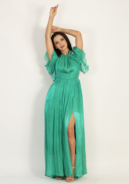 Rochie lunga din organza turcoaz deschis [3]