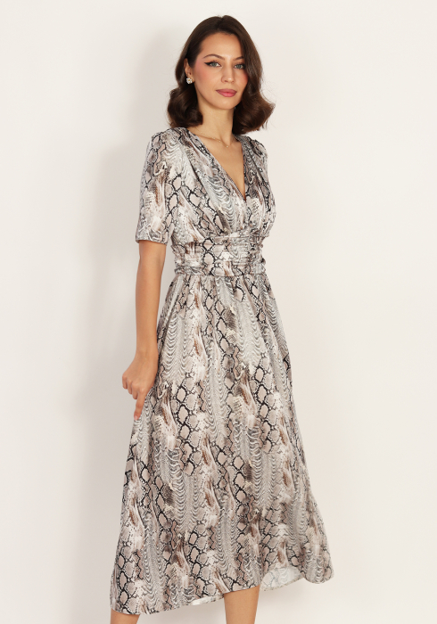 Rochie midi din satin Bej [3]