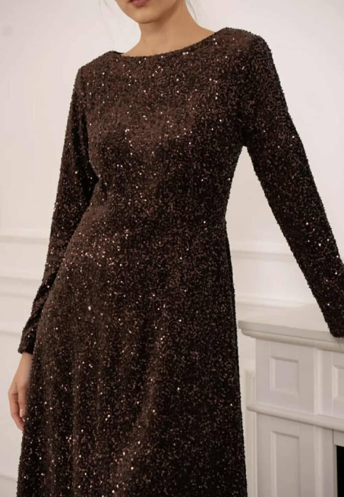 Rochie midi elegantă cu paiete – nuanță ciocolatiu închis [2]