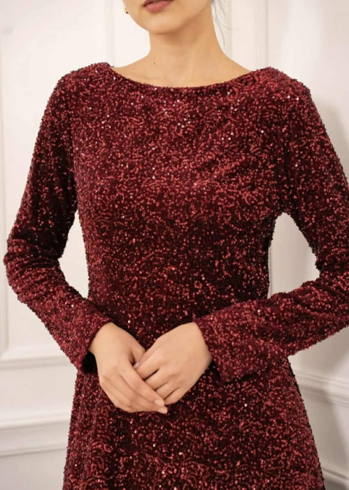 Rochie midi in clos cu paiete bordo [4]