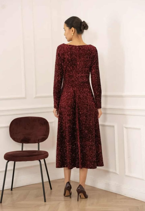 Rochie midi in clos cu paiete bordo [3]