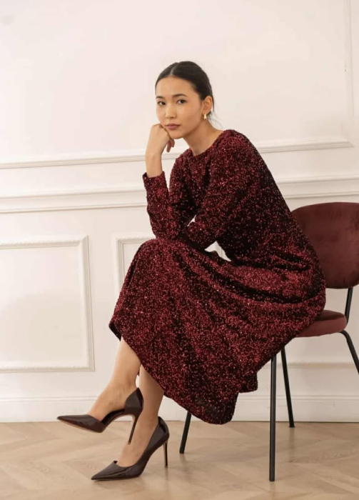 Rochie midi in clos cu paiete bordo [2]