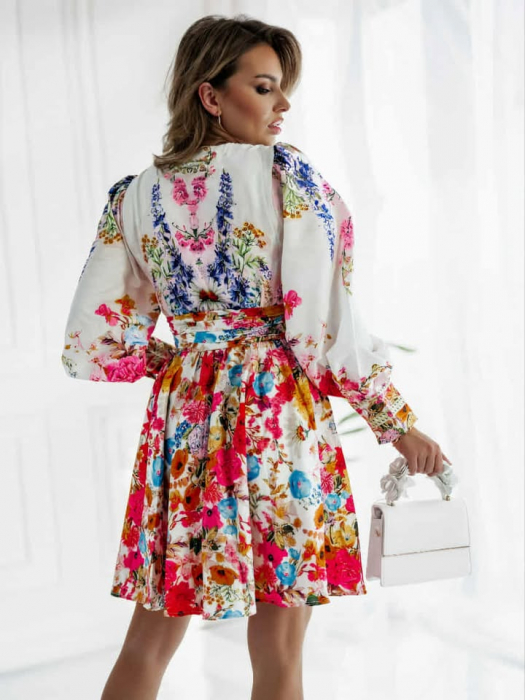 Rochie scurta cu print floral si maneca lunga [2]