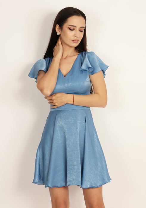 Rochie scurta din satin blue R1838 [4]