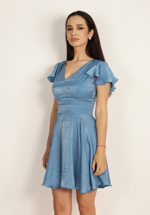 Rochie scurta din satin blue R1838 [3]