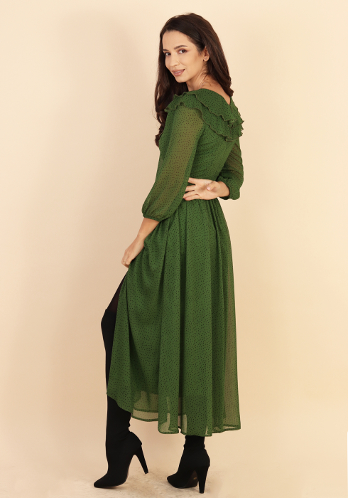 Rochie vaporoasa cu volane verde olive [3]