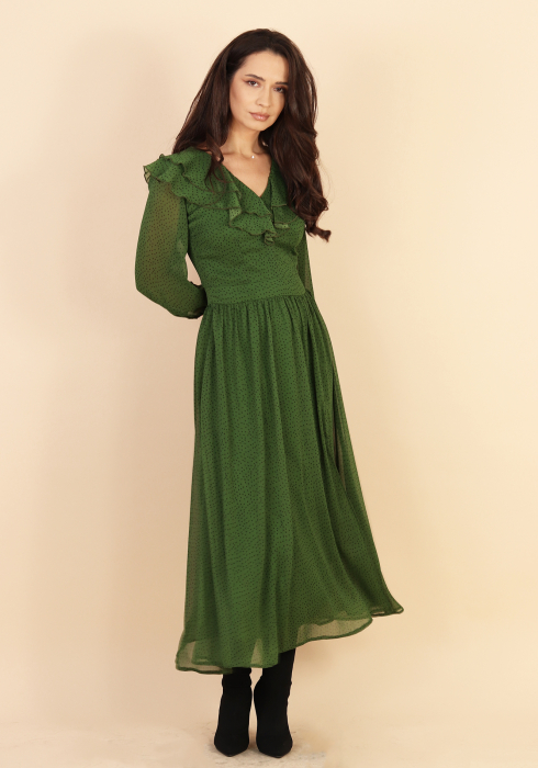 Rochie vaporoasa cu volane verde olive [1]