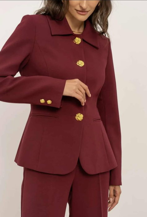 Sacou damă elegant, culoare bordo, cu nasturi decorativi aurii [3]