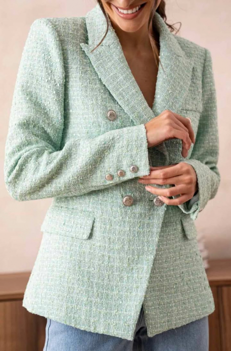 Sacou verde menta din tweed premium cu nasturi metalici [1]