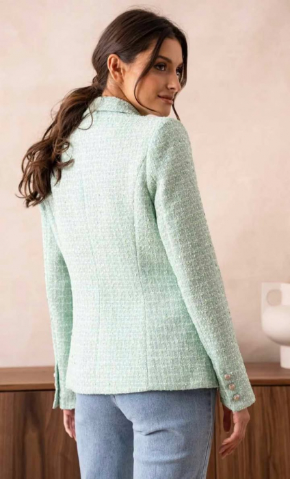 Sacou verde menta din tweed premium cu nasturi metalici [4]