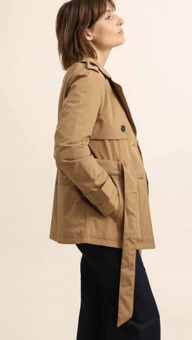 Trench scurt bej-camel impermeabil pentru femei [2]