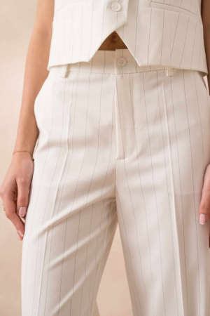 Pantaloni - Pantaloni albi cu dungi, largi P-2569A