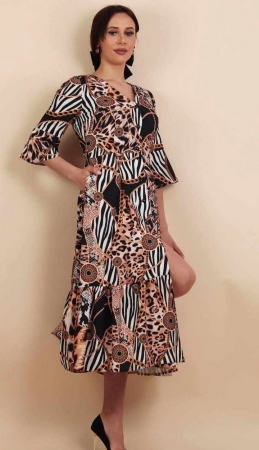 Imbracaminte - Rochie midi cu imprimeu si nastri