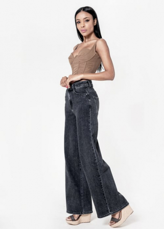 Imbracaminte - Blugi dama gri inchis wide leg Nina Carter