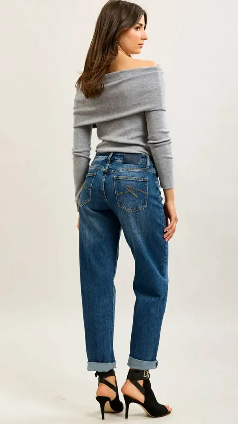 Blugi damă Mom Fit, talie medie, albastru denim [5]