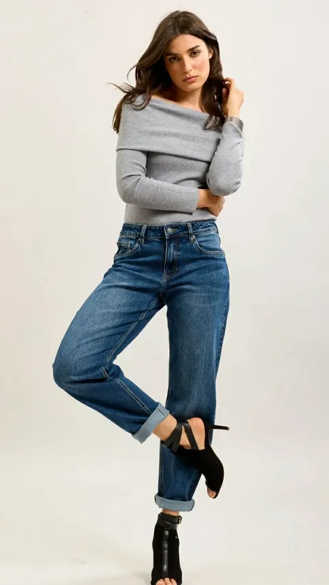 Blugi damă Mom Fit, talie medie, albastru denim [4]