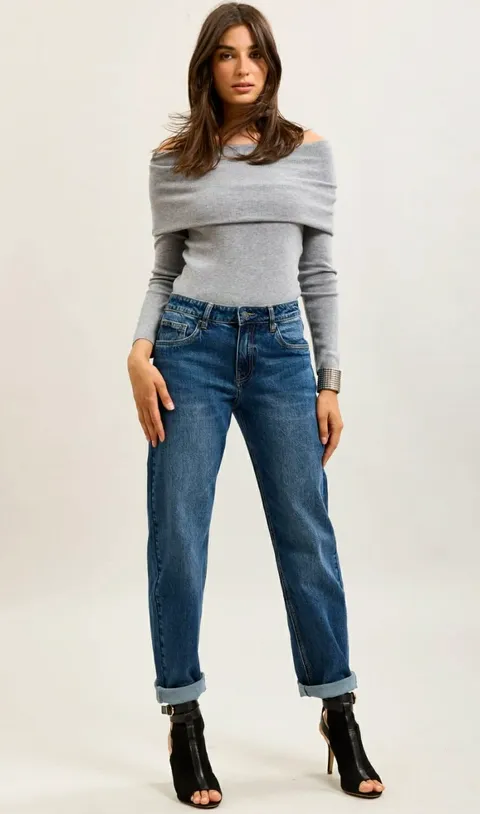 Blugi damă Mom Fit, talie medie, albastru denim [3]