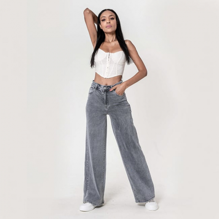 Blugi - Blugi dama wide leg gri