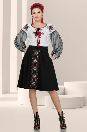 Bluze - Bluza alba din vascoza cu motive traditionale