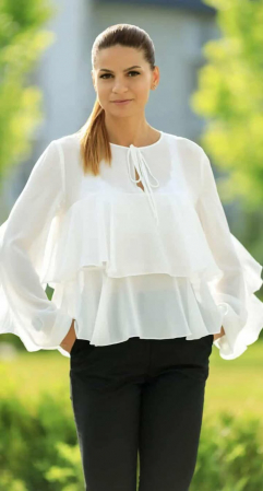 Bluze - Bluza alba din voal cu volane