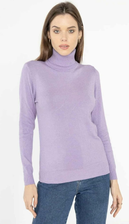 Pulovere - Bluză Damă cu Guler Înalt – Lila Pastel