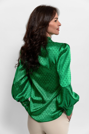 Bluză elegantă din satin verde cu fundă la gât [4]