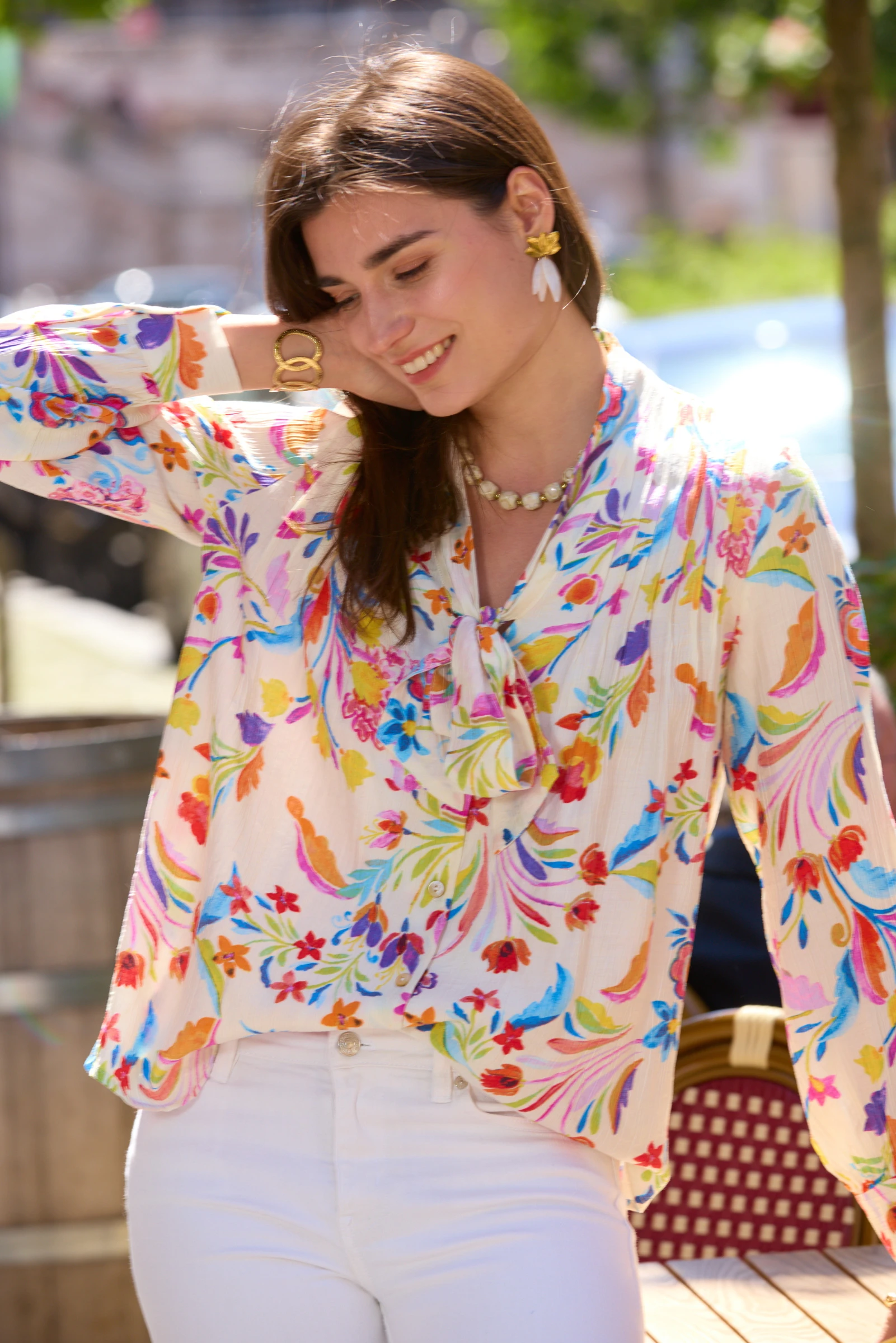 Camasa cu print floral din vascoza [3]