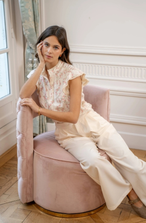 Cămașă damă cu imprimeu floral roz și volane la mâneci [3]