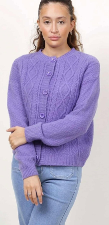 Pulovere - Cardigan mov tricotat cu model împletit