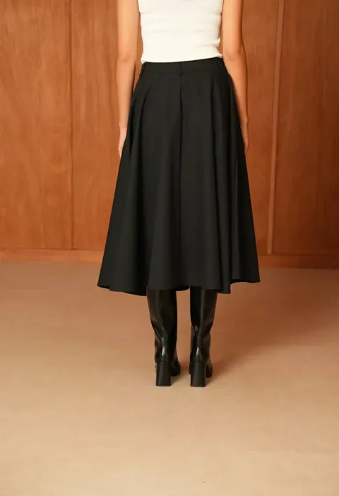 Fusta midi neagra din bumbac [2]