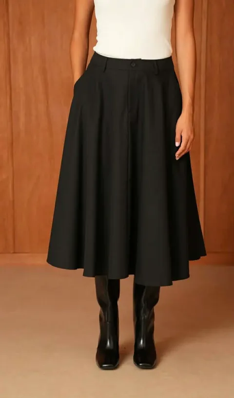 Femei - Fusta midi neagra din bumbac