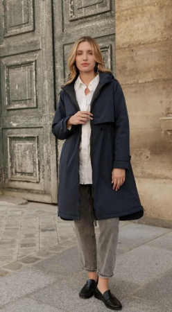 Geci - Geacă dama lungă bleumarin casual-elegantă