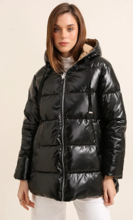 Geci - Geacă Damă Reversibilă – Negru Lucios / Camel